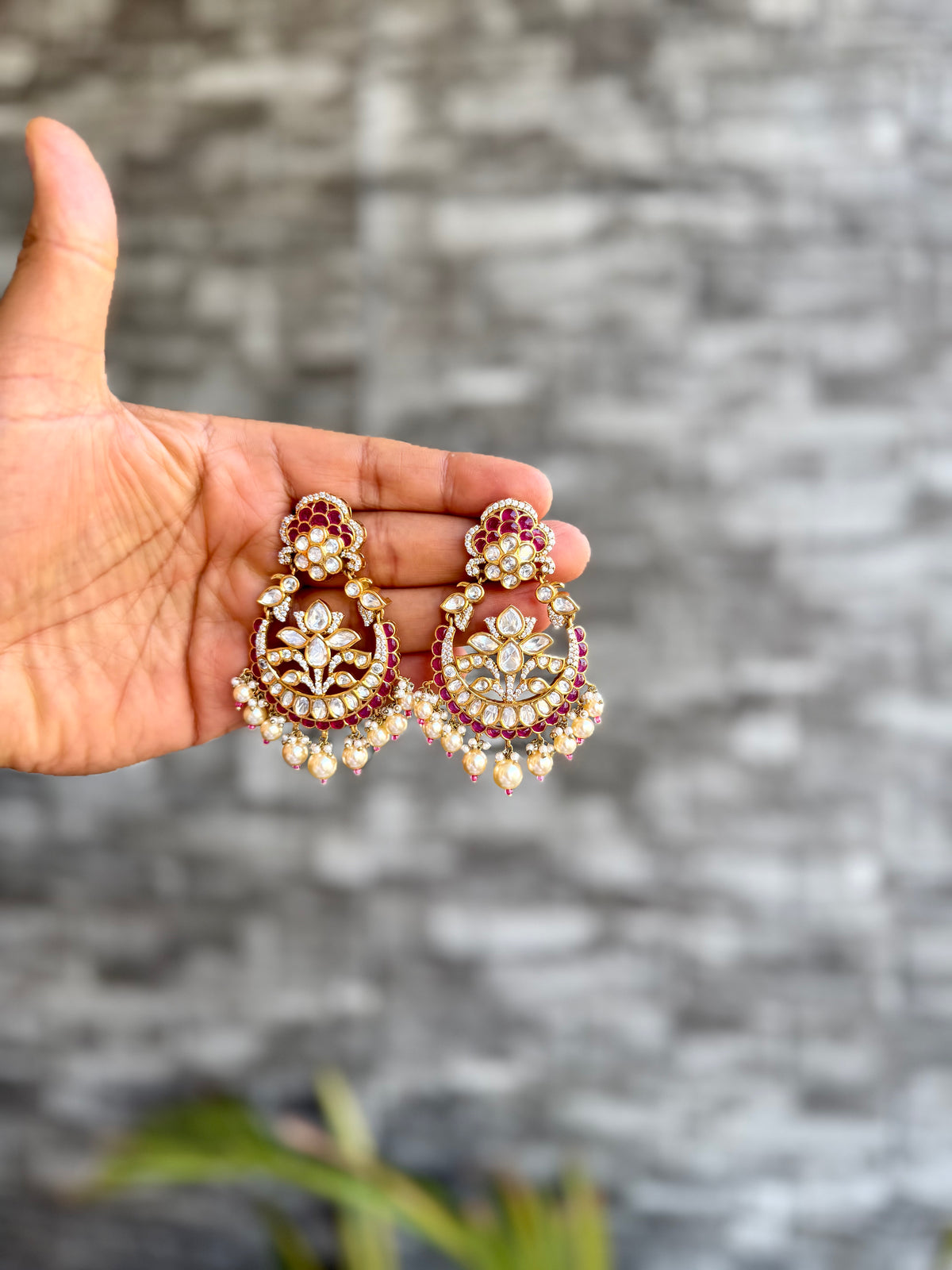 Paveena Moisaanite Chandbali - Ruby