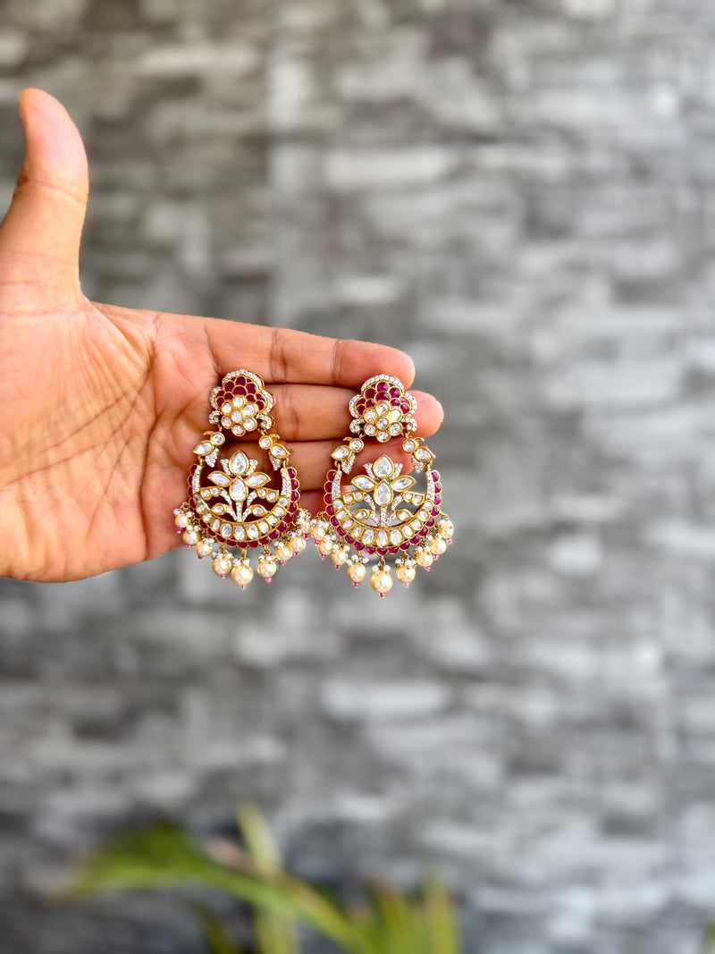 Paveena Moisaanite Chandbali - Ruby