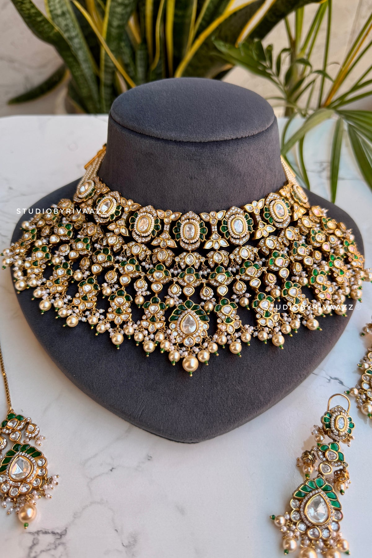 Nayab Polki Bridal Set - Emerald