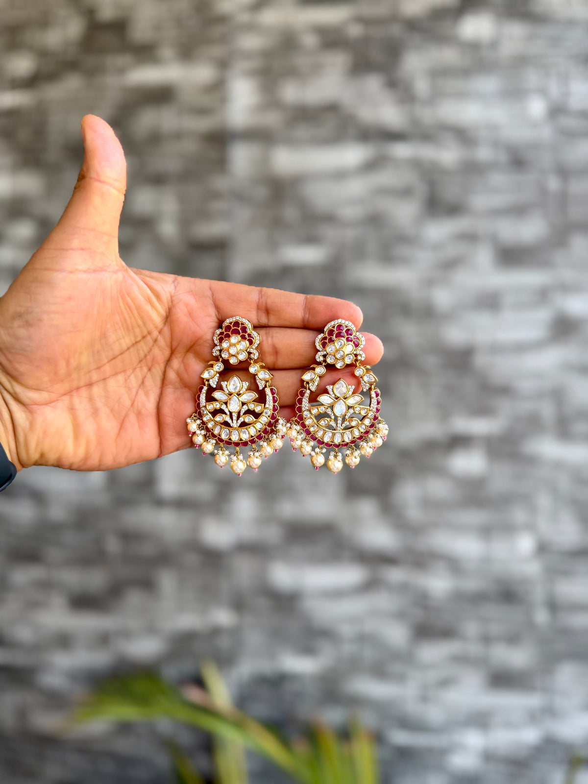 Paveena Moisaanite Chandbali - Ruby