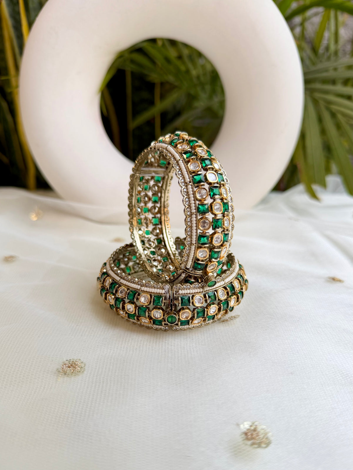 Ansa Polki Bangle - Emerald