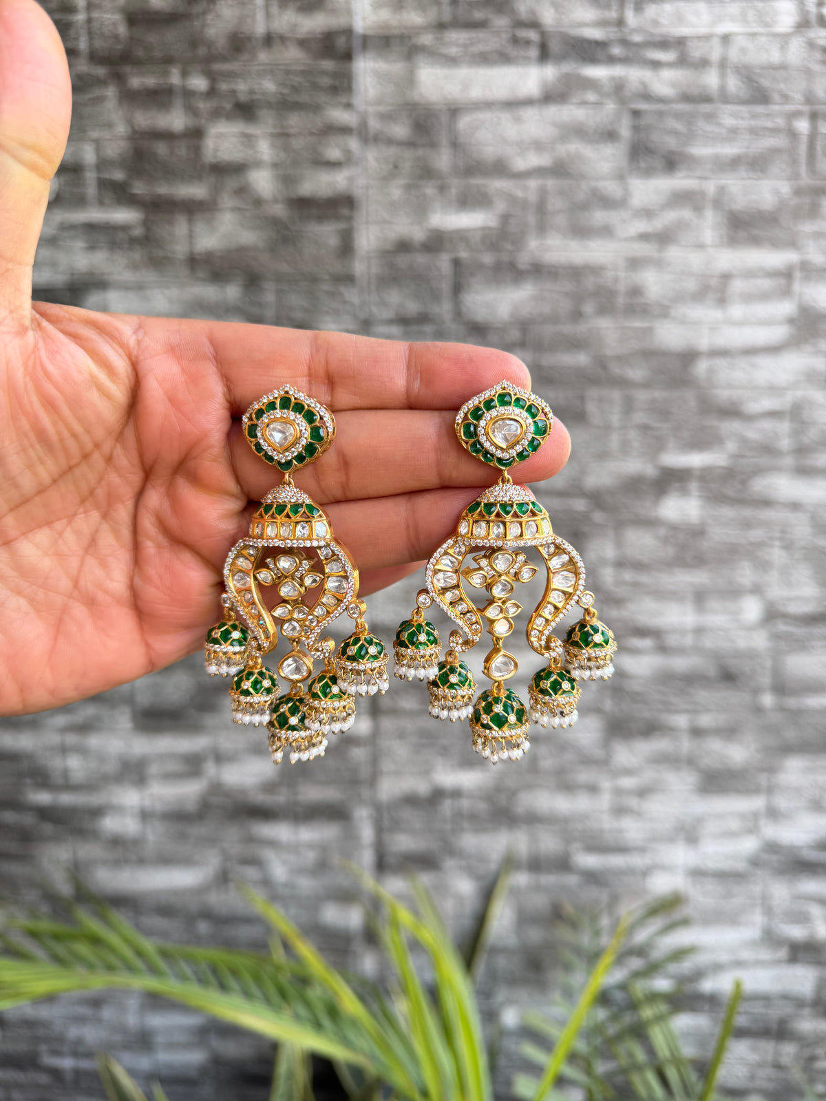 Rukhma Polki Chandbali - Emerald