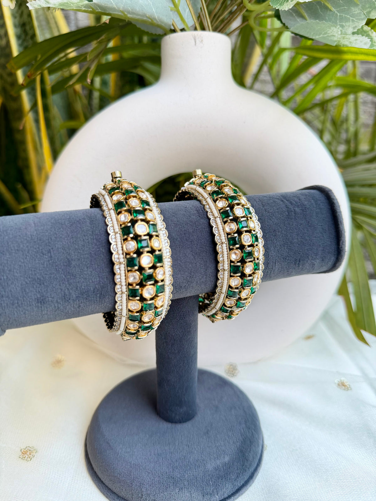 Ansa Polki Bangle - Emerald