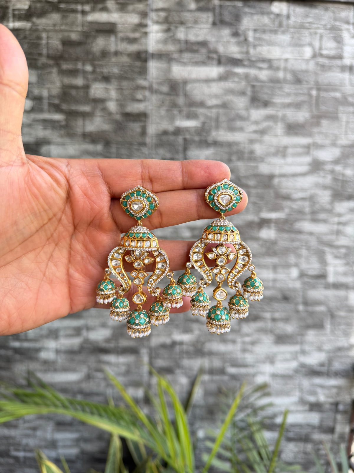 Rukhma Polki Chandbali - Mint Blue