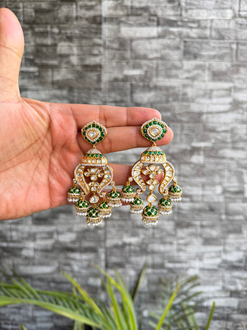 Rukhma Polki Chandbali - Emerald