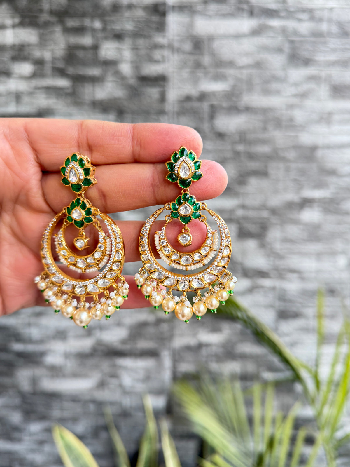 Rukhima Emerald Moissanite Chandbali