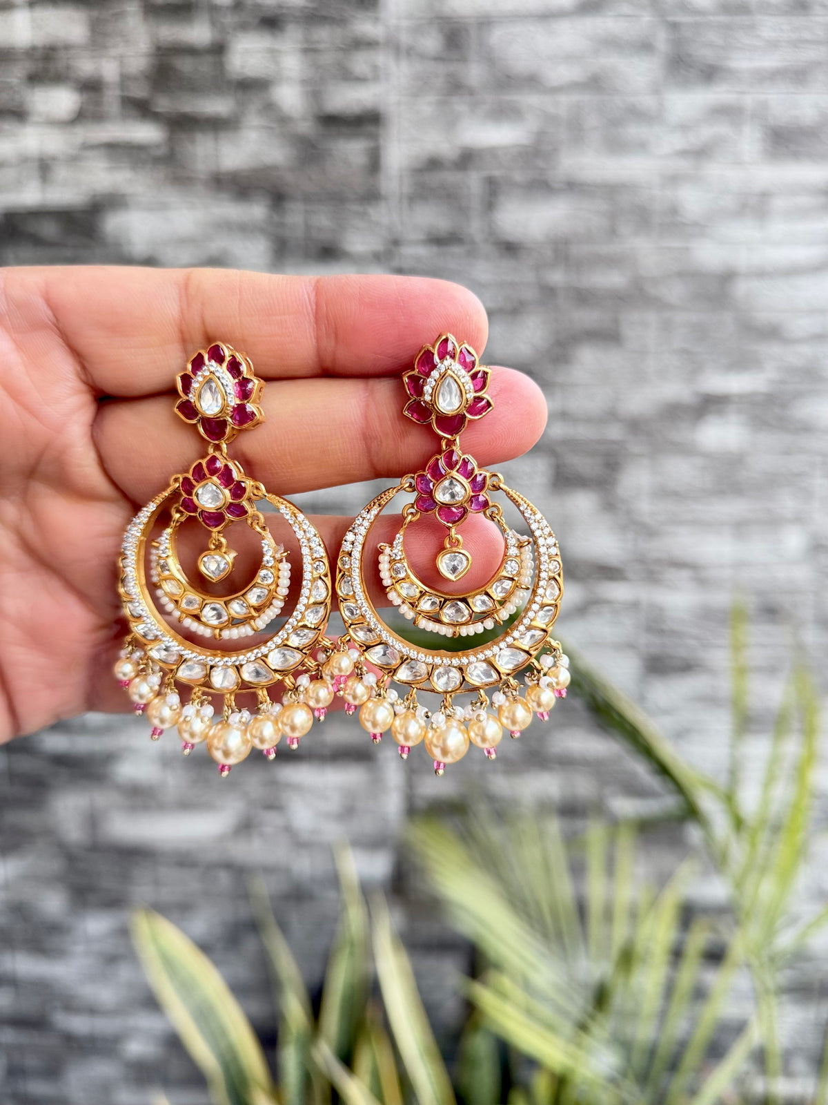 Rukhima Ruby Moissanite Chandbali