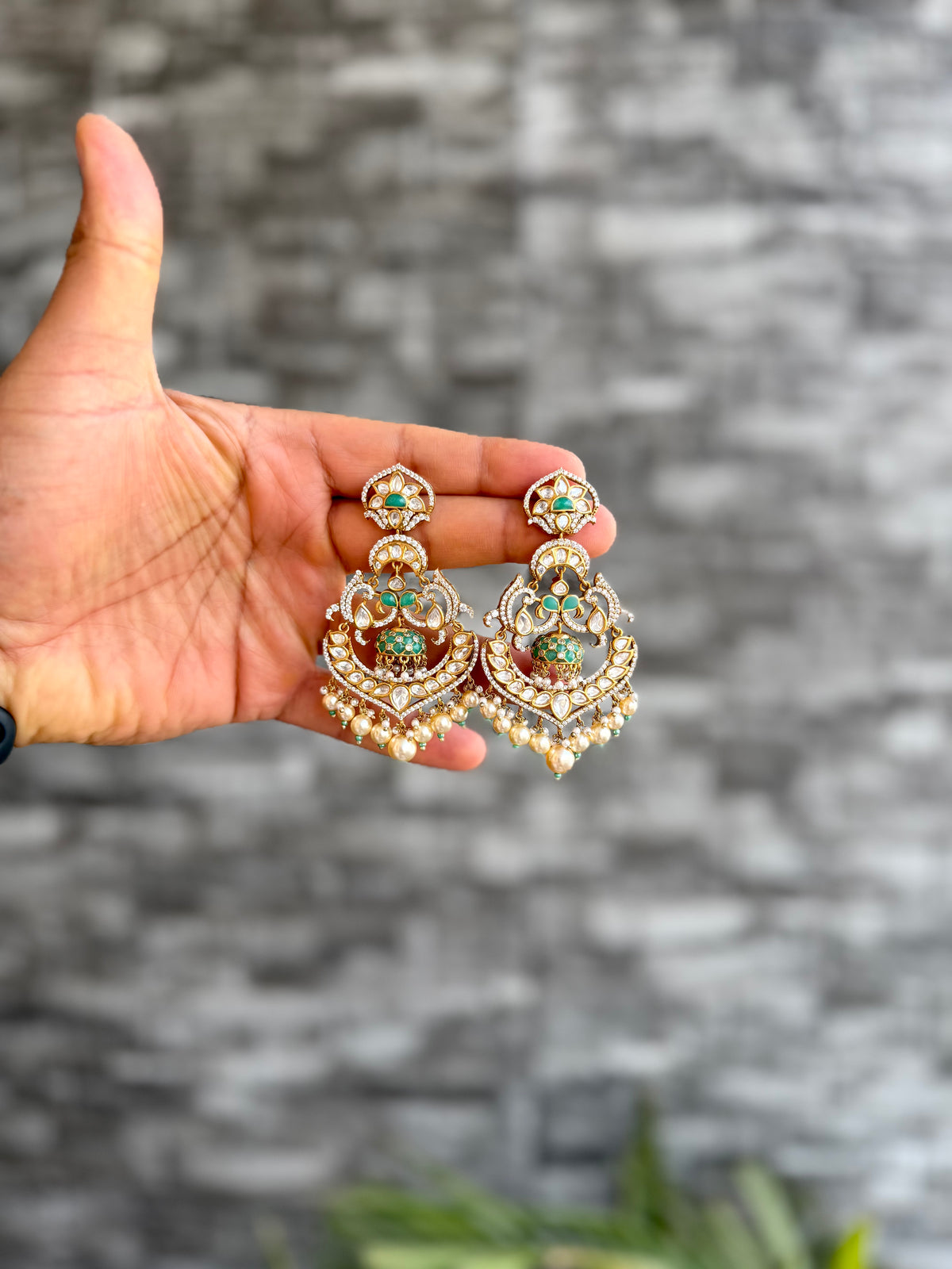 Pratima Mint Green Moissanite Chandbali