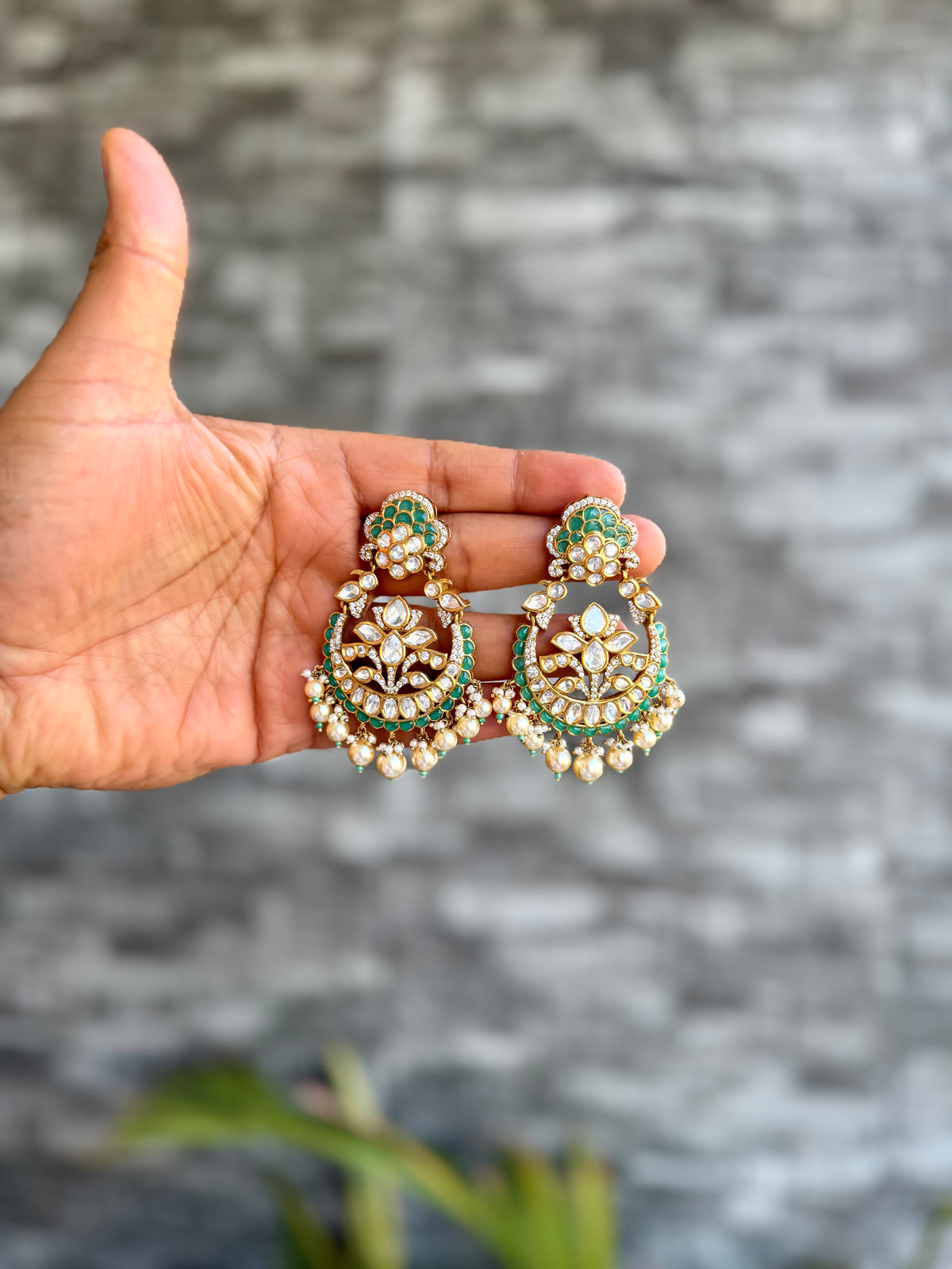 Paveena Moisaanite Chandbali - Mint