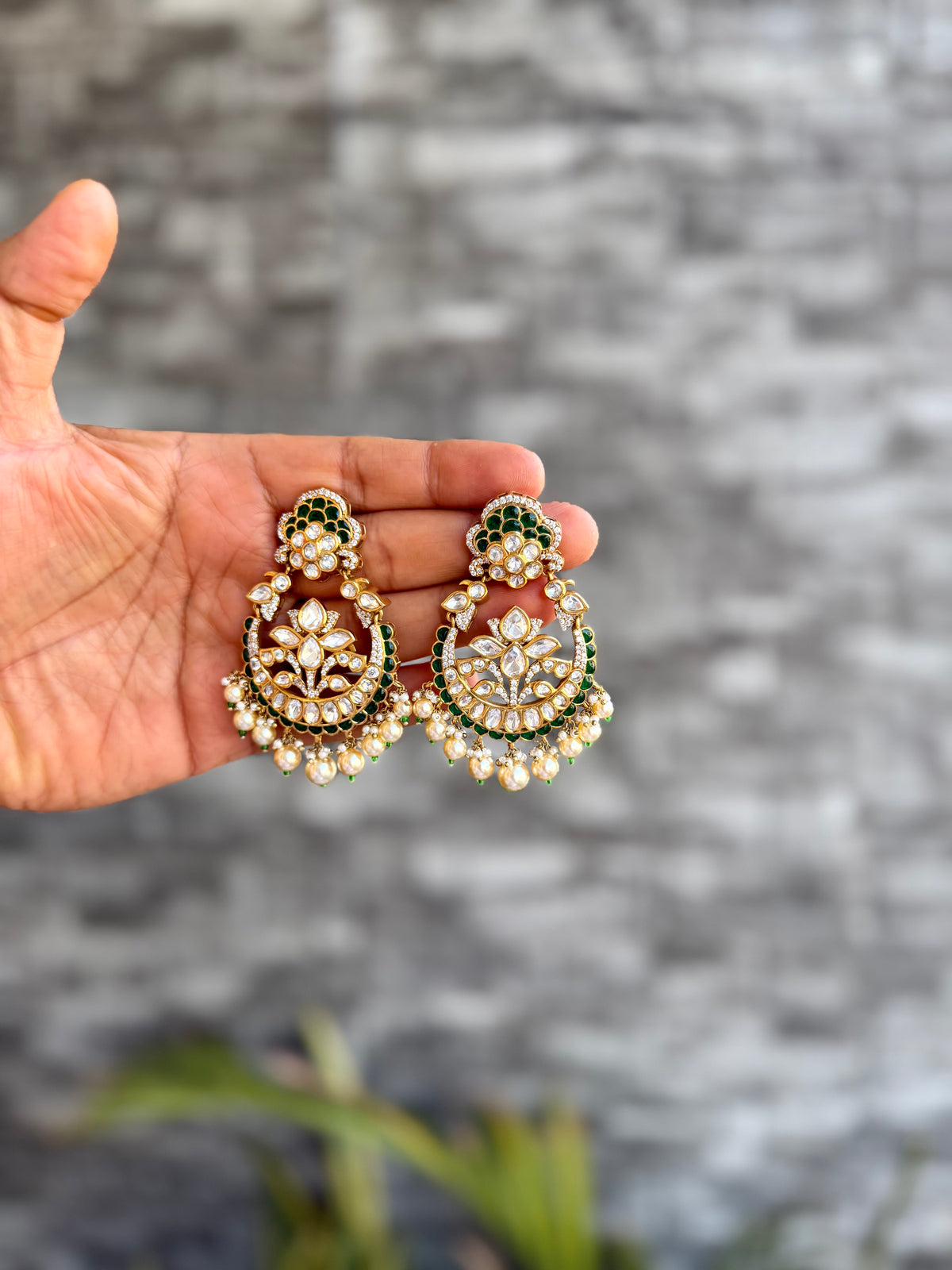Paveena Moisaanite Chandbali - Emerald
