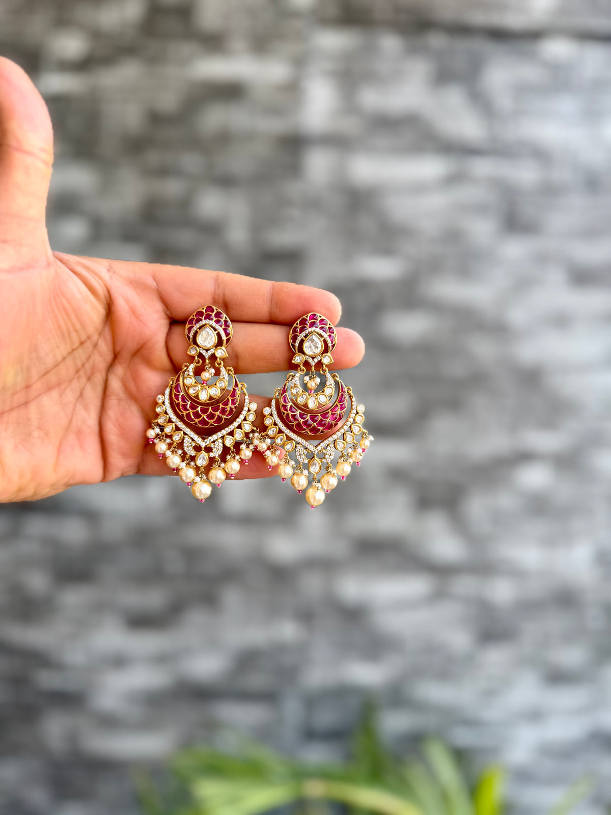 Ruhanika Ruby Polki Chandbali