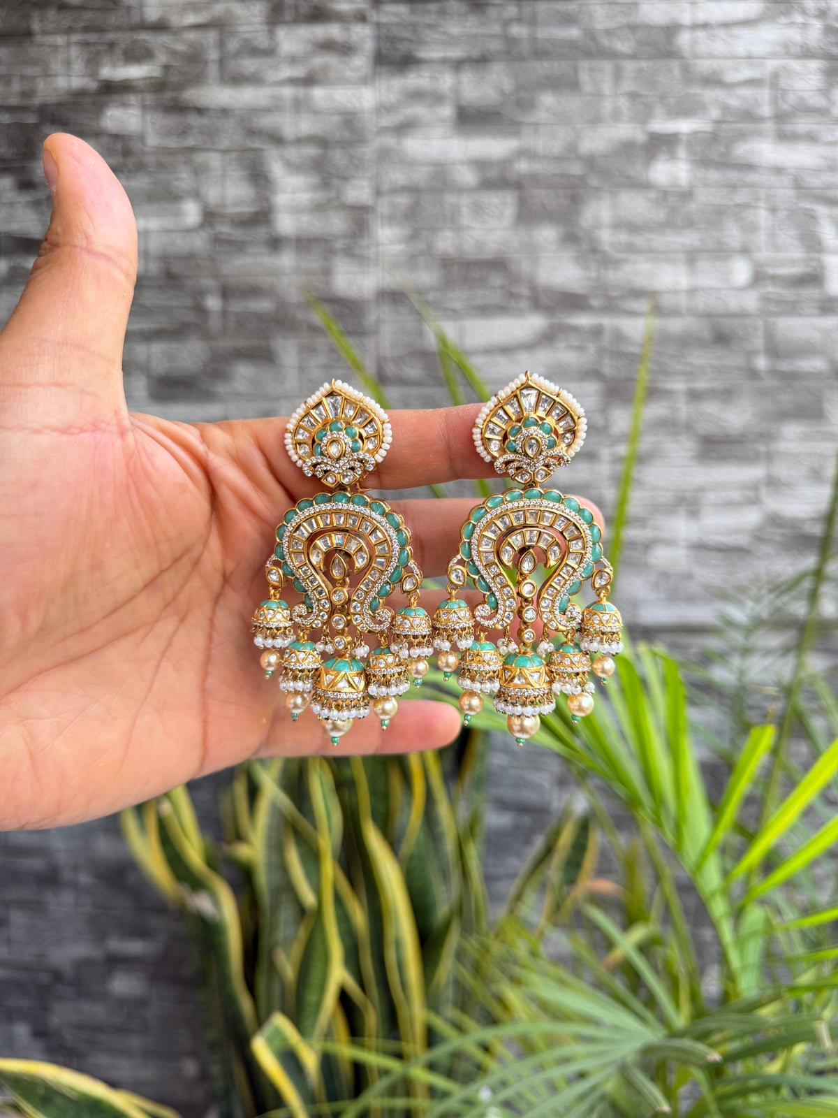 Kainat Mint Green Moissanite Chandbali