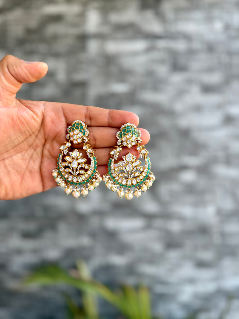 Paveena Moisaanite Chandbali - Mint