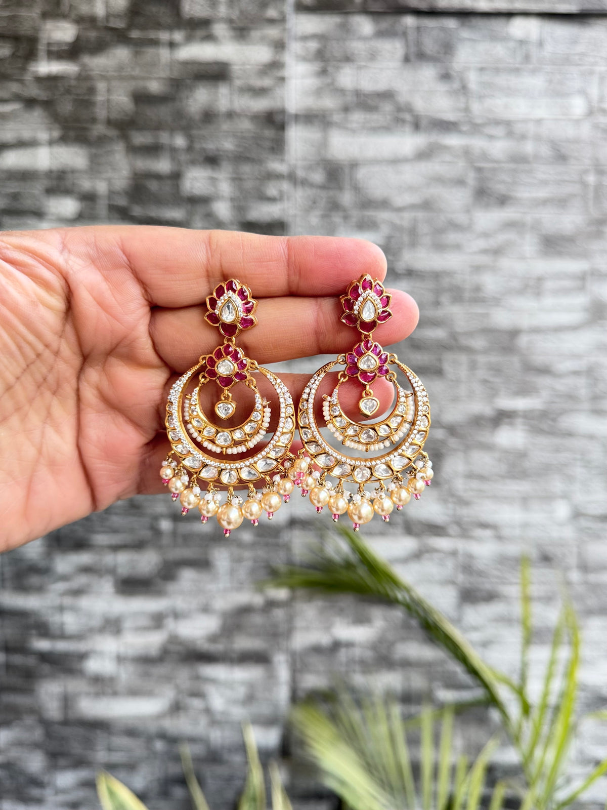 Rukhima Ruby Moissanite Chandbali