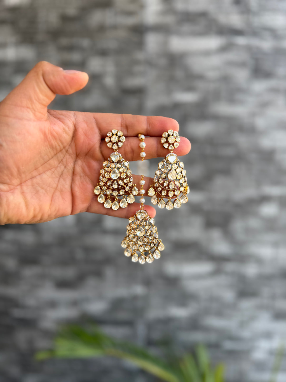 Farisha Moissanite Chandbali Teeka Set
