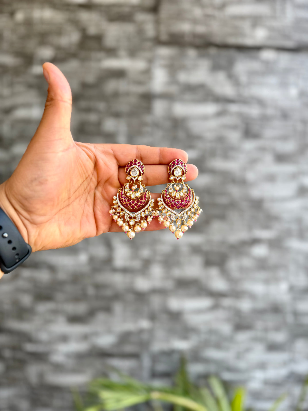 Ruhanika Ruby Polki Chandbali