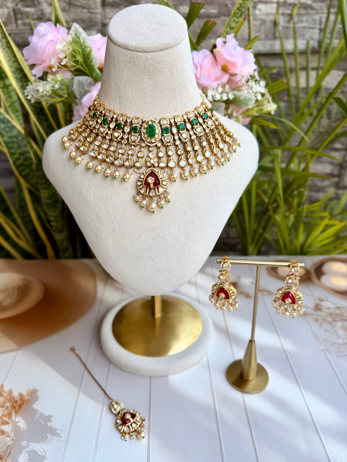 Suhaila Ruby Emerald Moissanite Necklace