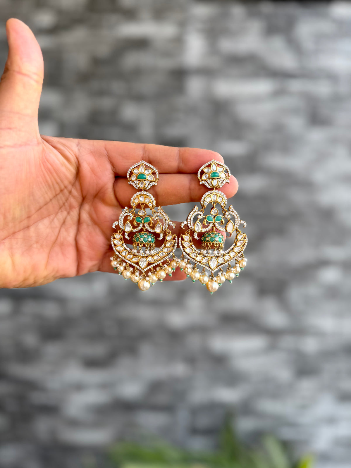 Pratima Mint Green Moissanite Chandbali