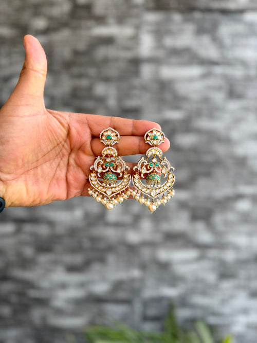 Pratima Mint Green Moissanite Chandbali