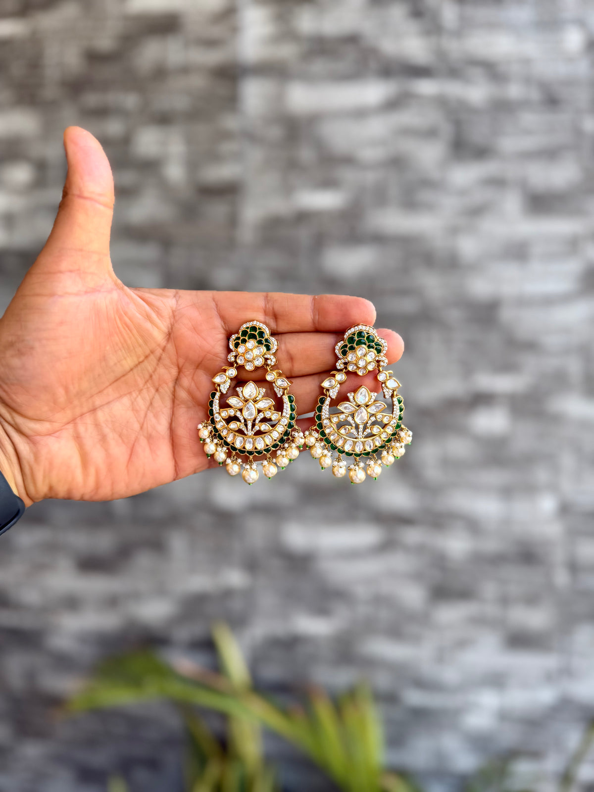Paveena Moisaanite Chandbali - Emerald