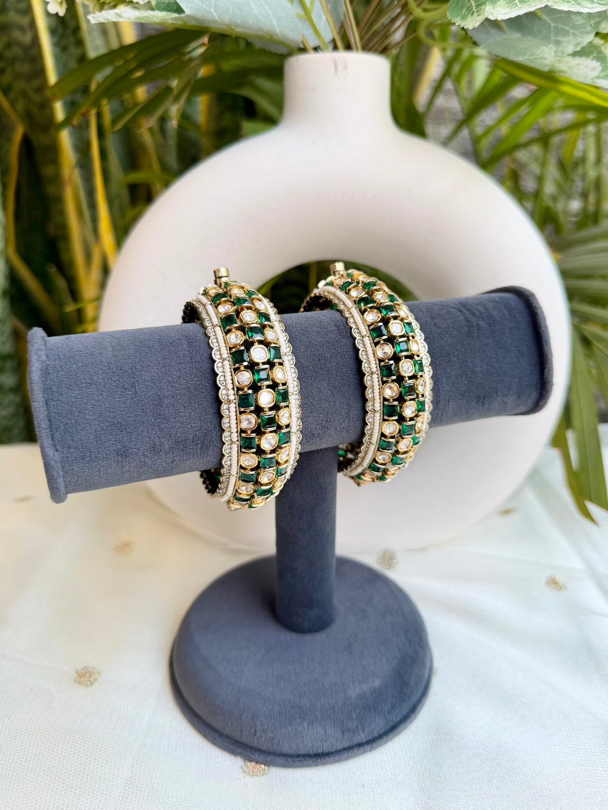 Ansa Polki Bangle - Emerald