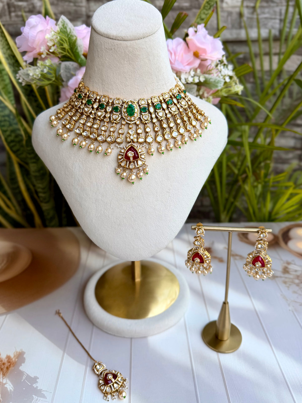 Suhaila Ruby Emerald Moissanite Necklace