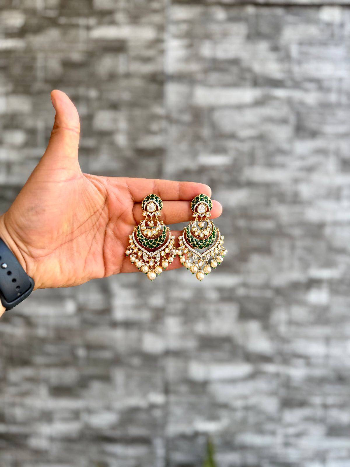 Ruhanika Emerald Polki Chandbali