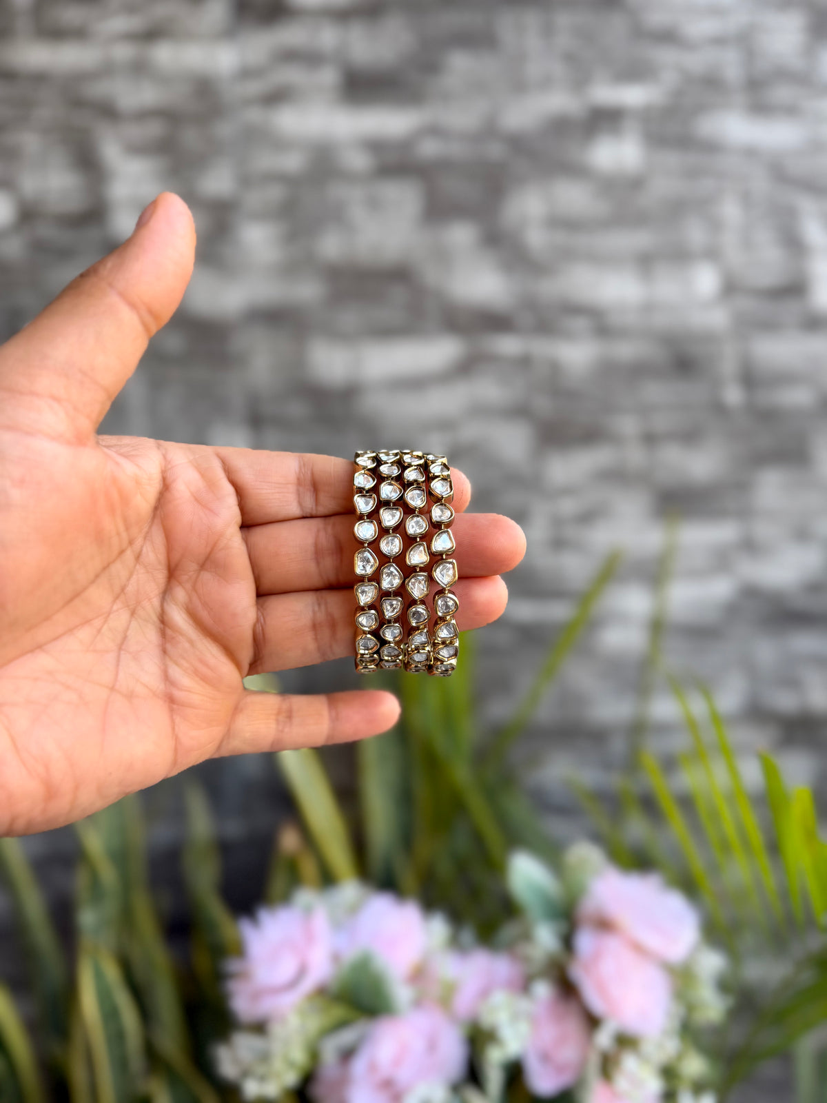 Reshma Polki Bangles Set - Antique Gold