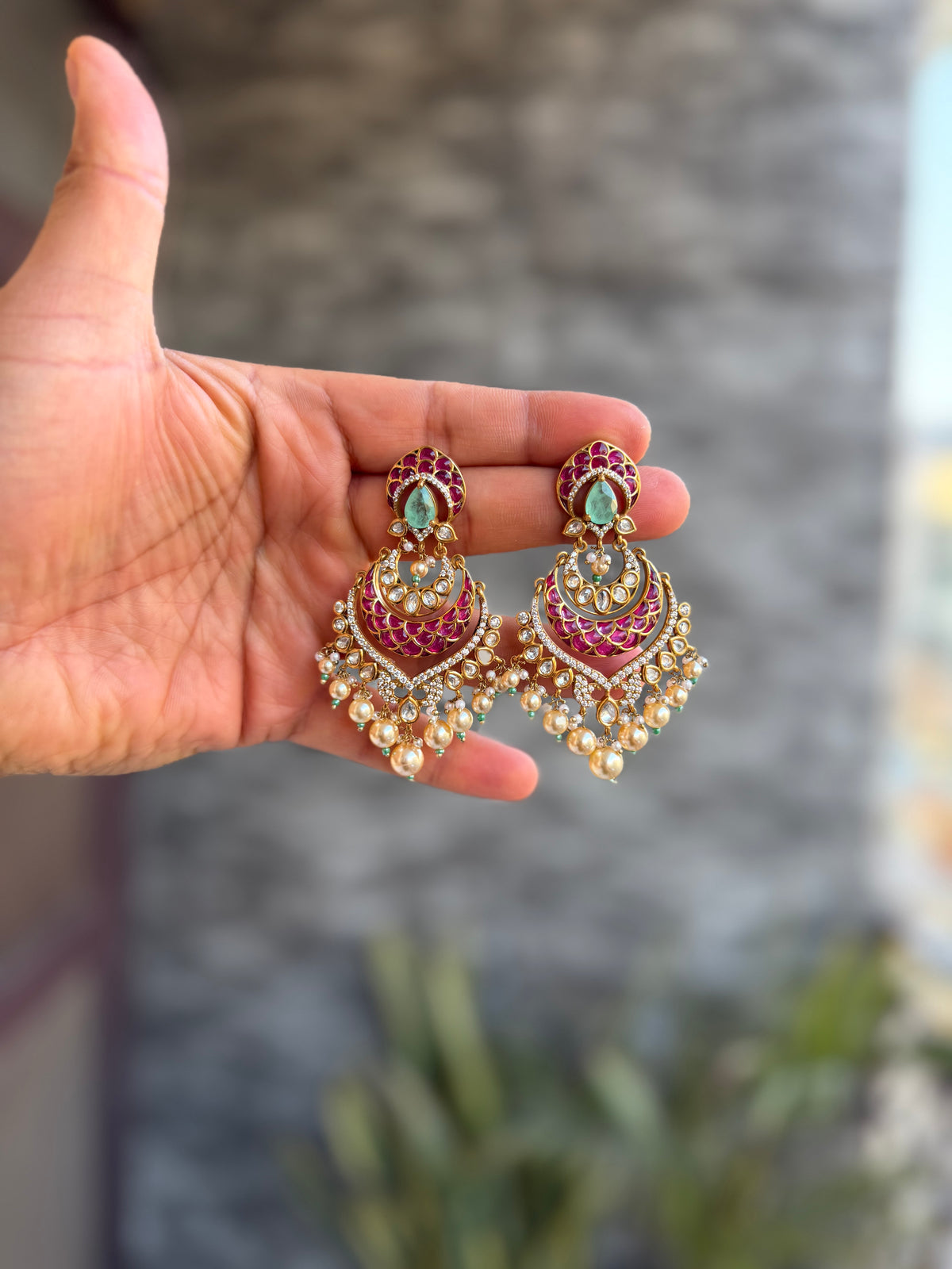 Ruhanika Fluorite Polki Chandbali