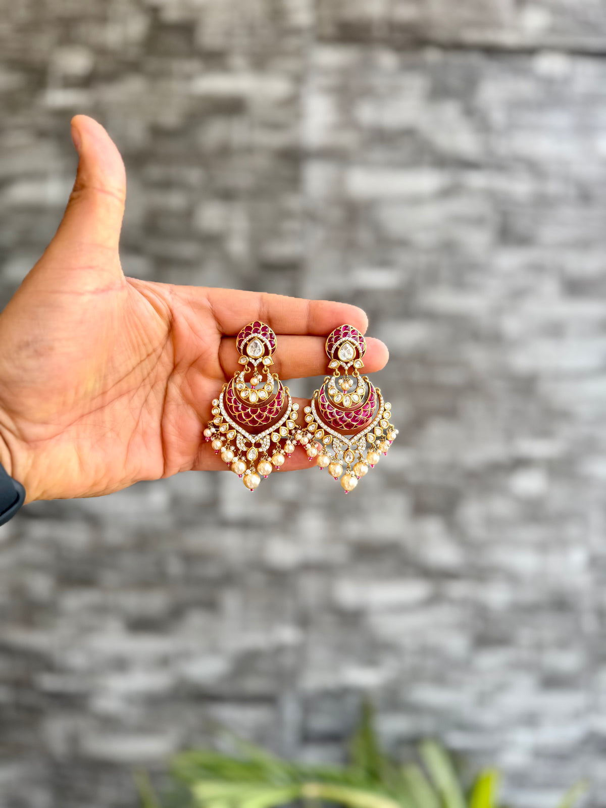 Ruhanika Ruby Polki Chandbali