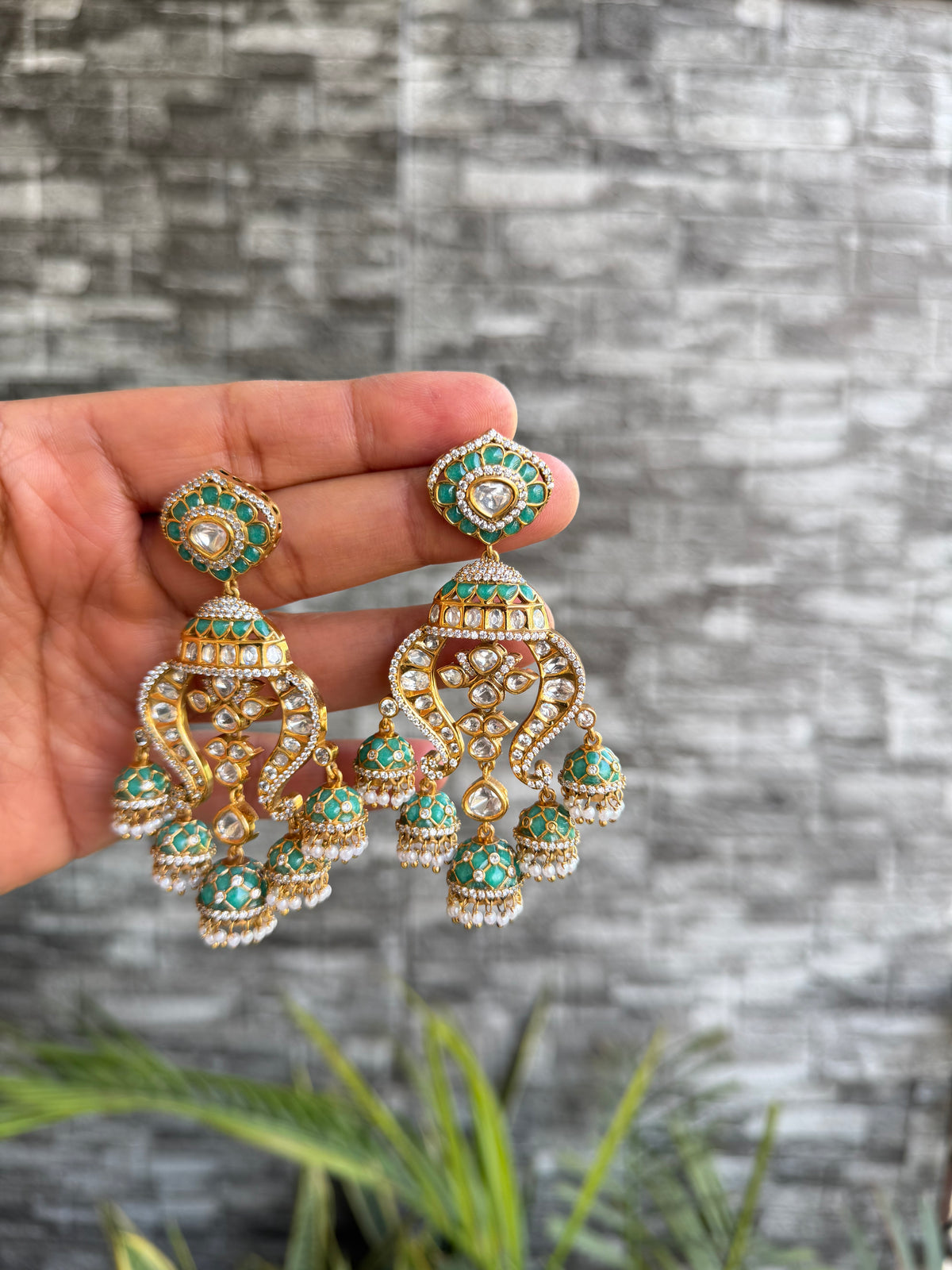 Rukhma Polki Chandbali - Mint Blue