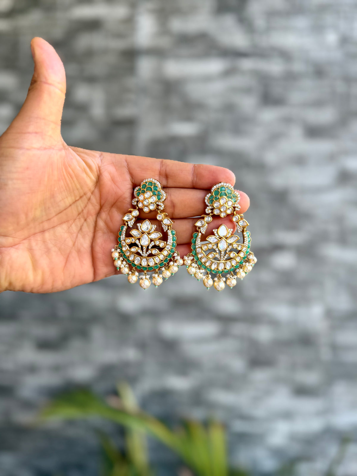 Paveena Moisaanite Chandbali - Mint